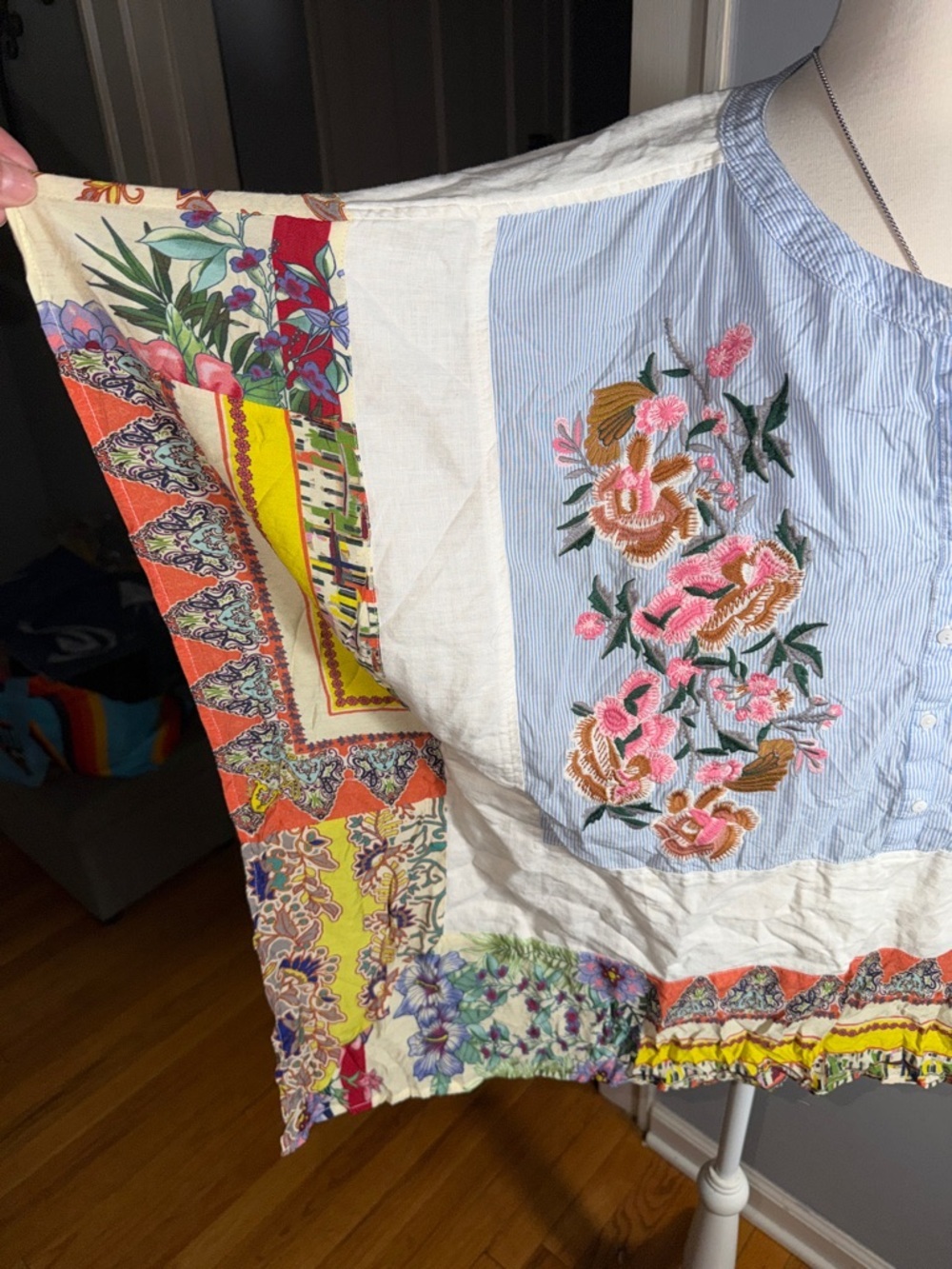 John Mark Multi-Color Embroidered Patchwork Top - Picture 2 of 9